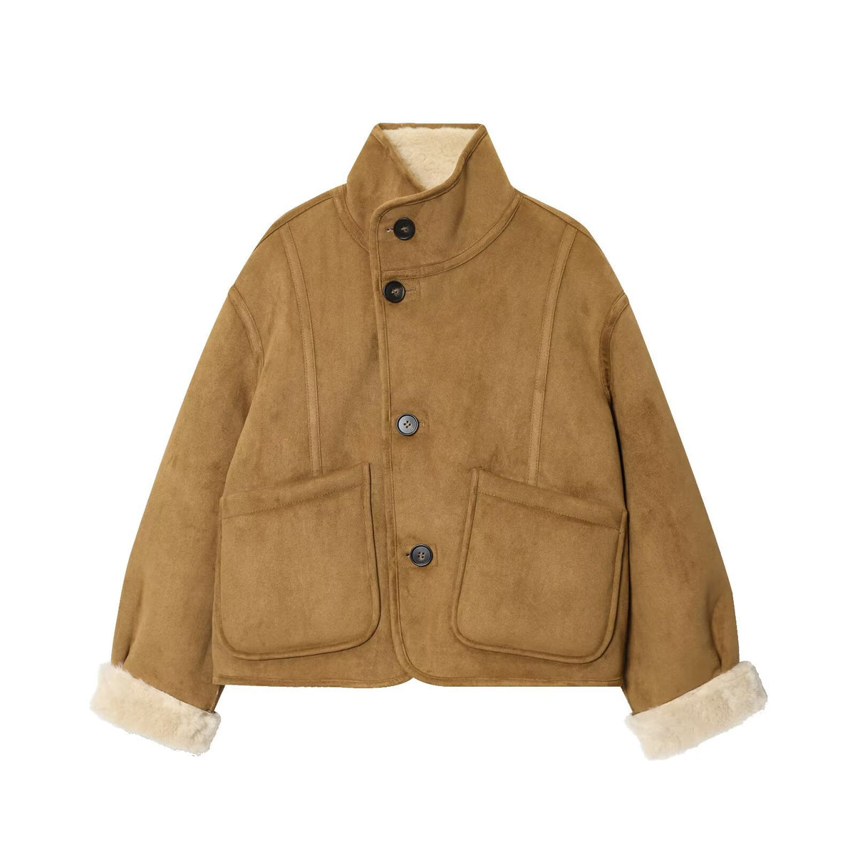 Women's Short Velour Jacket with Teddy Lining, High Stand-Up Collar and Patch Pockets Shop Velvia
