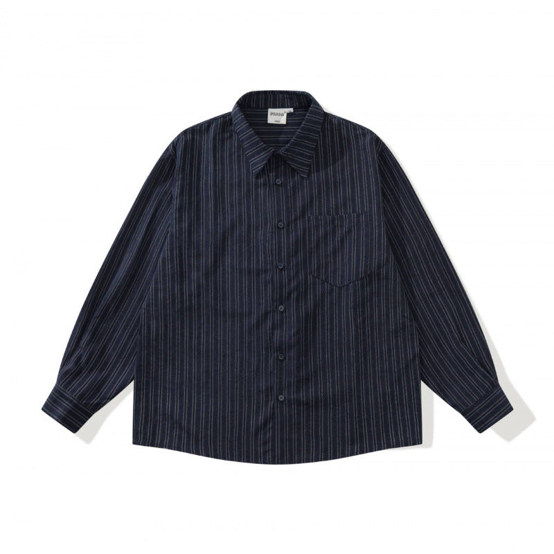 Unisex Oversized Striped Shirt in Relaxed Fit with Chest Pocket Shop Velvia