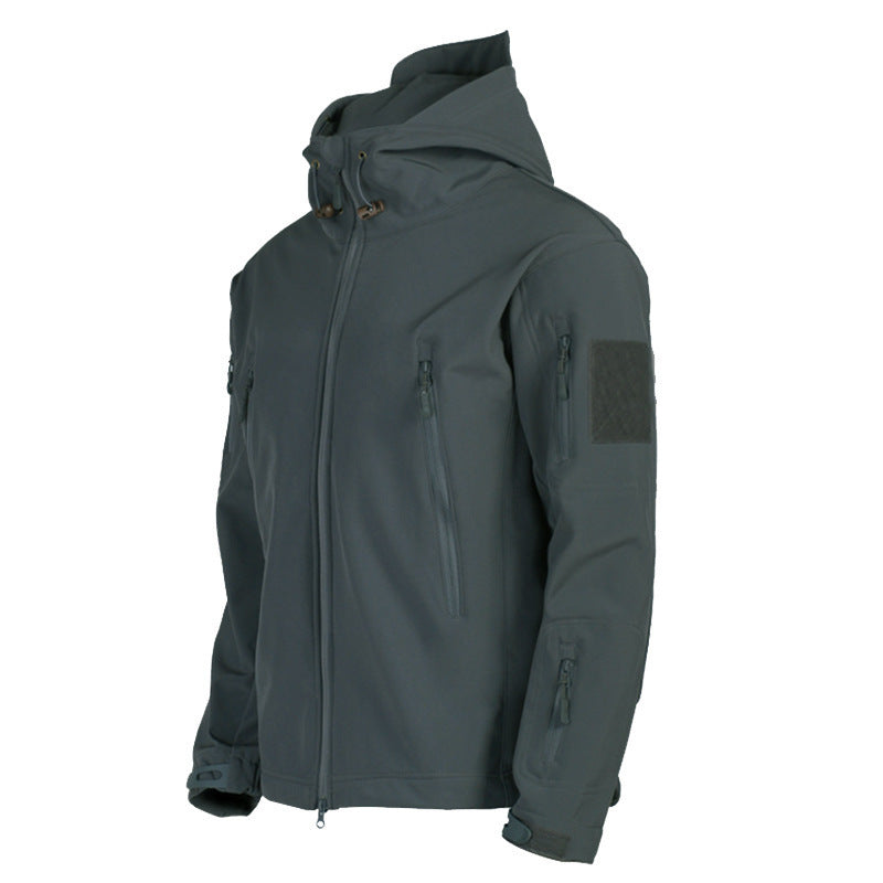 Men's Tactical Softshell Jacket with Hood, Camouflage Pattern and Multiple Zipper Pockets Shop Velvia