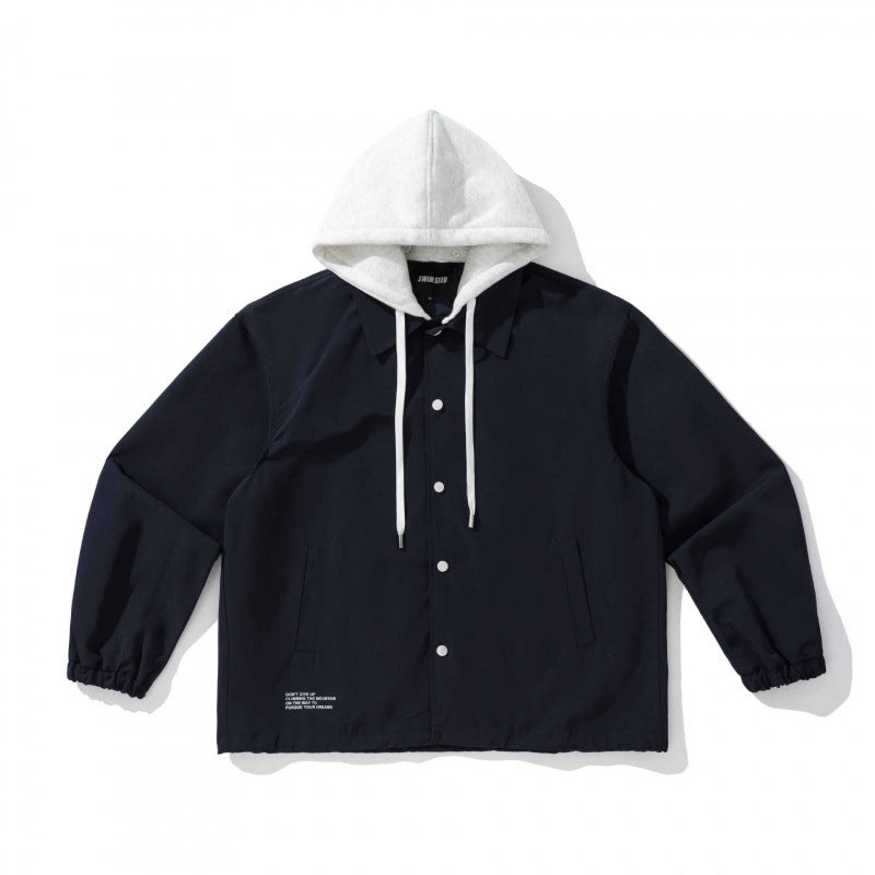Unisex Two-Layer Overshirt Jacket with Attached Fleece Hood and Snap Button Placket Shop Velvia