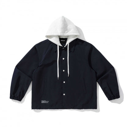 Unisex Two-Layer Overshirt Jacket with Attached Fleece Hood and Snap Button Placket Shop Velvia