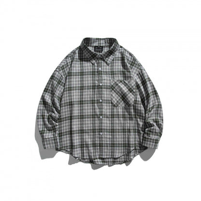 Unisex Oversize Check Shirt Jacket in Boxy Cut with Chest Pocket and Rounded Hem Shop Velvia