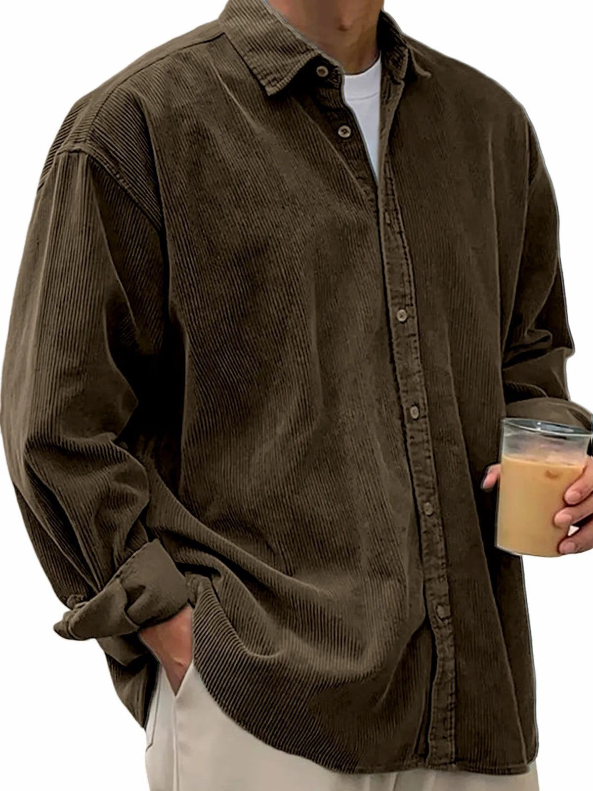 Men's casual cord shirt made of fine ribbed fabric with oversized fit Shop Velvia