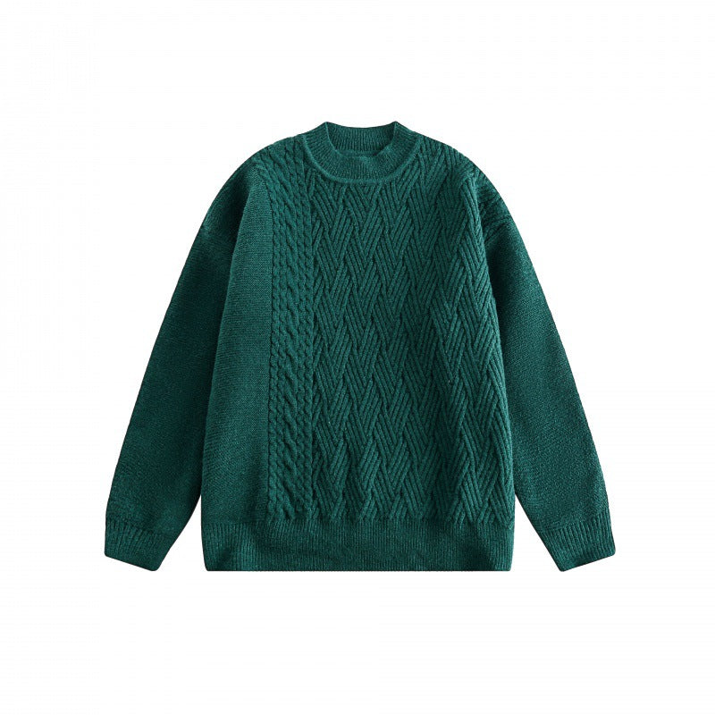 Unisex Oversize Knit Sweater with Asymmetrical Cable Pattern and Round Neckline Shop Velvia