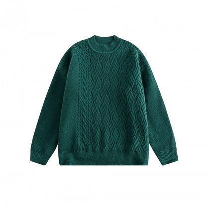 Unisex Oversize Knit Sweater with Asymmetrical Cable Pattern and Round Neckline Shop Velvia