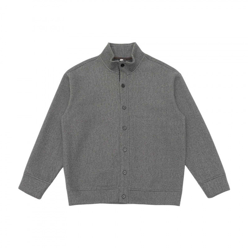 Unisex Boxy Knit Cardigan with Stand-Up Collar and Full Button Placket Shop Velvia