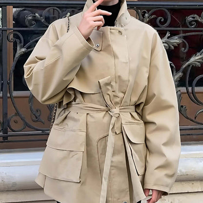 Women's transitional jacket with cape detail and tie belt Shop Velvia