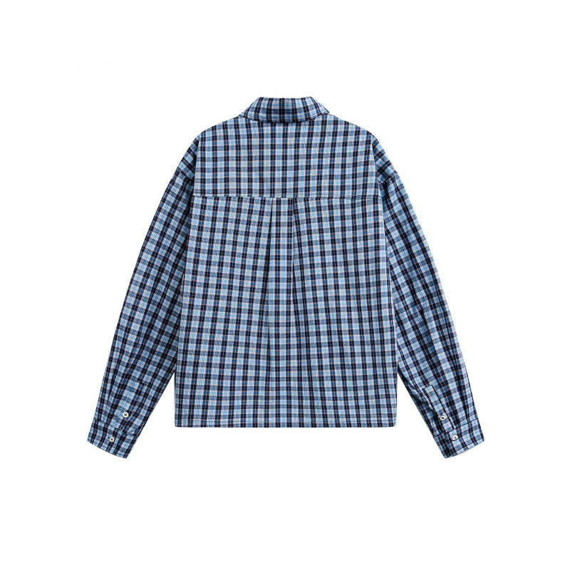 Unisex Checked Overshirt in Boxy Cut with Continuous Button Placket and Chest Pocket Shop Velvia