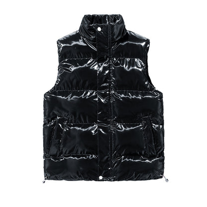 Men's Shiny Quilted Stand Collar Vest with Thermal Filling Shop Velvia