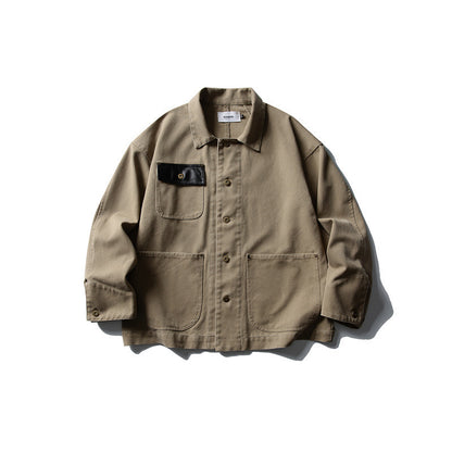 Unisex Boxy-Canvas-Worker-overshirt jacket with leather patch and patch pockets Shop Velvia