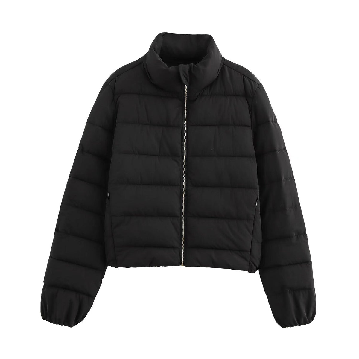 Women's Short Quilted Jacket with Stand-Up Collar, Zipper and Elastic Cuffs Shop Velvia