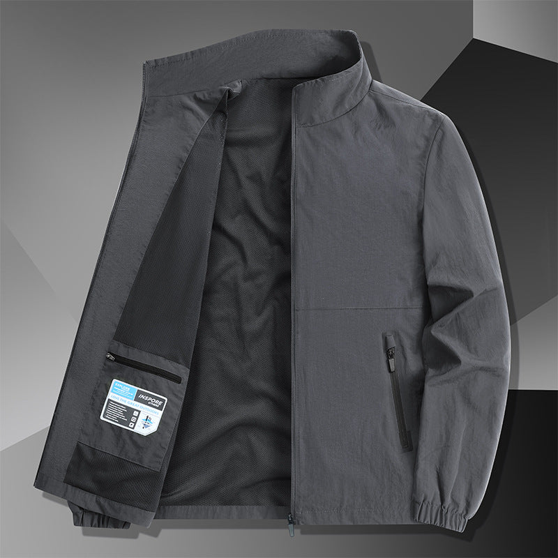 Men's Lightweight Cotton Blend Transitional Jacket with Stand-Up Collar and Concealed Zipper Shop Velvia