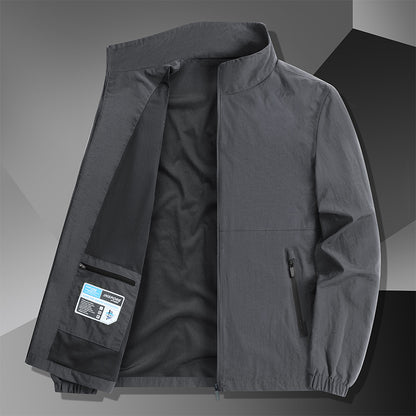 Men's Lightweight Cotton Blend Transitional Jacket with Stand-Up Collar and Concealed Zipper Shop Velvia