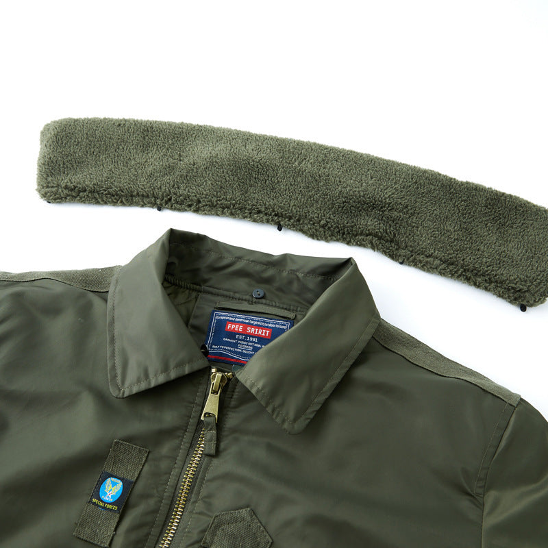 Men's pilot bomber jacket with teddy collar and multifunctional organizer pockets Shop Velvia