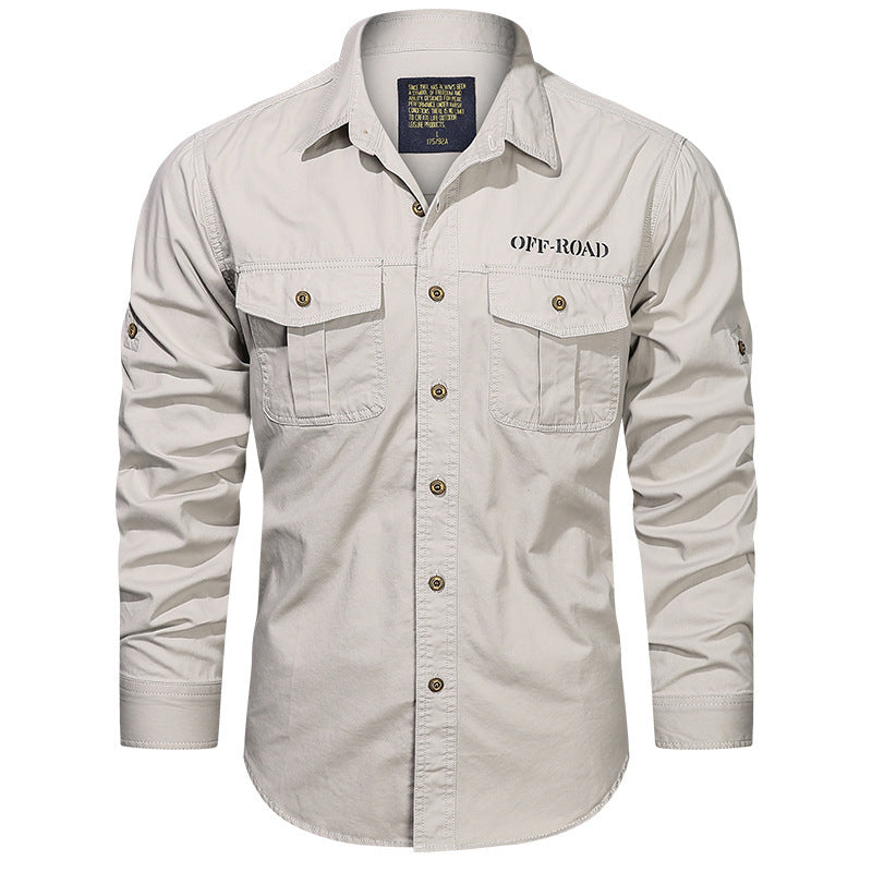 Men's Long Sleeve Utility Canvas Shirt with Chest Pockets and OFF-ROAD Print Shop Velvia