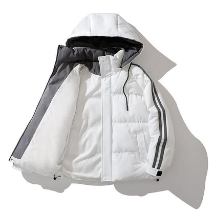 Unisex Padded Hooded Jacket with Drawstring and Contrast Stripes Shop Velvia