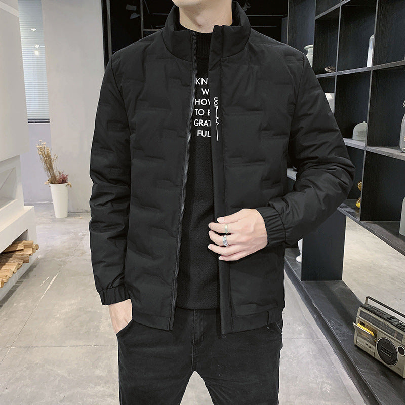 Men's Stand Collar Quilted Jacket with Geometric Quilting and Elastic Cuffs Shop Velvia