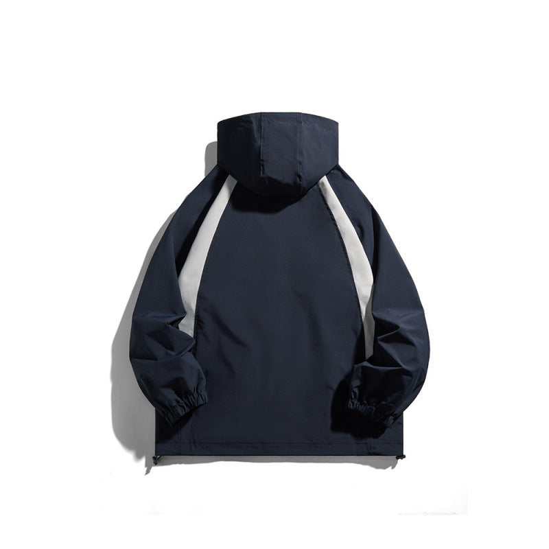[Unisex Lightweight windproof hooded jacket in sporty utility style with contrast piping and drawstring hem Shop Velvia]