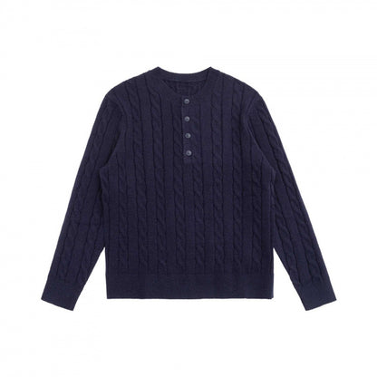 Unisex Chunky Knit Henley Sweater with Cable Pattern and Half Button Placket Shop Velvia