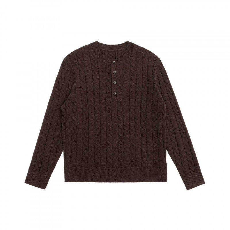 Unisex Chunky Knit Henley Sweater with Cable Pattern and Half Button Placket Shop Velvia