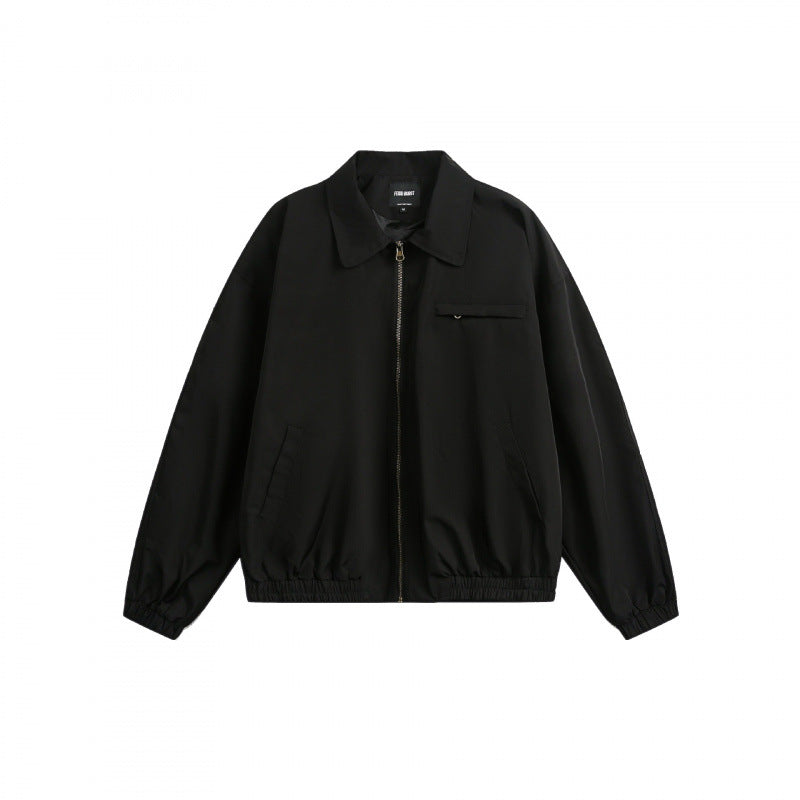 Unisex Boxy Overshirt Jacket with full-length zipper, elastic hem, and chest zipper pocket Shop Velvia