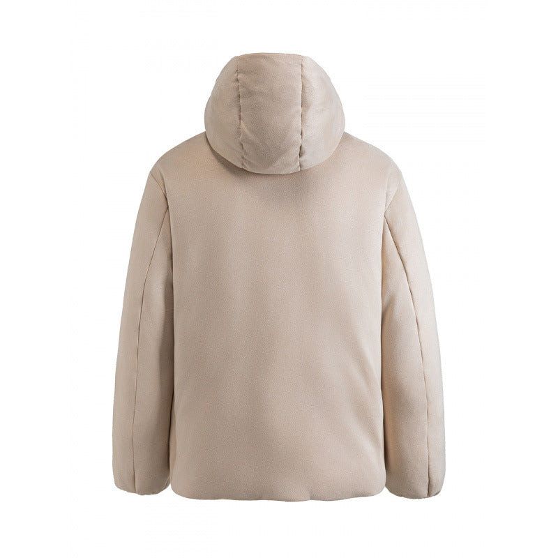 Unisex Padded Hooded Jacket in Boxy Cut with High Shawl Collar and Kangaroo Pockets Shop Velvia