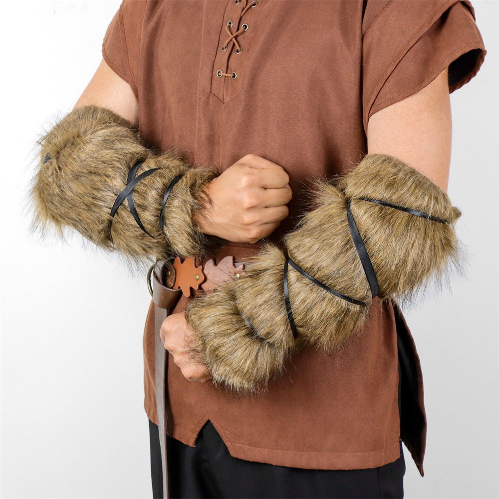 Unisex Medieval Arm Warmers made of Faux Fur with Adjustable Leather Straps Shop Velvia