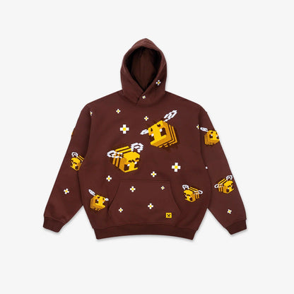 Unisex hoodie with knitted pixel bee design and attached kangaroo pocket Shop Velvia