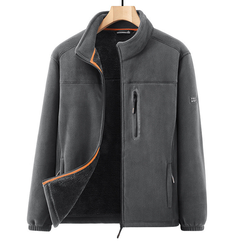 Men's microfleece outdoor jacket with waterproof breast pocket, stand-up collar, and teddy fleece lining Shop Velvia