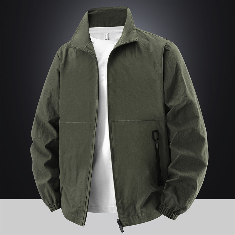 Men's Lightweight Cotton Blend Transitional Jacket with Stand-Up Collar and Concealed Zipper Shop Velvia