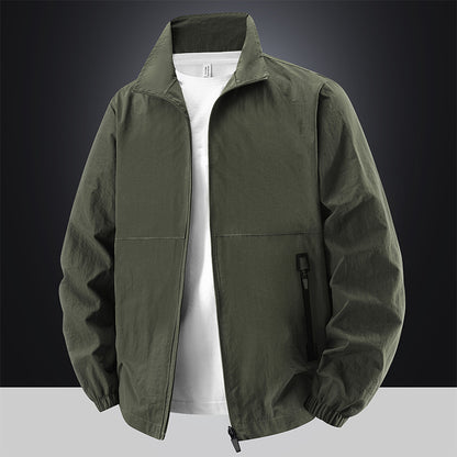Men's Lightweight Cotton Blend Transitional Jacket with Stand-Up Collar and Concealed Zipper Shop Velvia