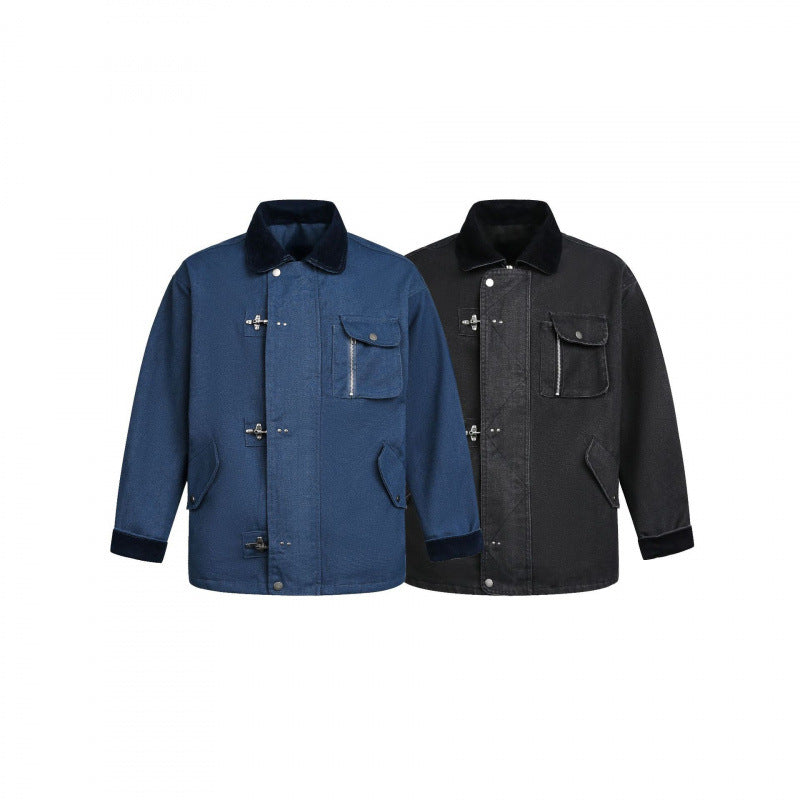 Men's utility jacket with toggle fastenings, cord collar, and multiple pockets Shop Velvia