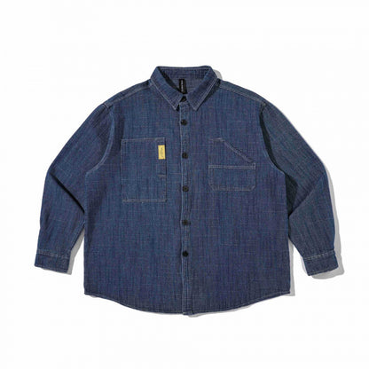 Unisex Boxy Denim Overshirt in Worker Look with Patch Pockets and Rounded Hem Shop Velvia