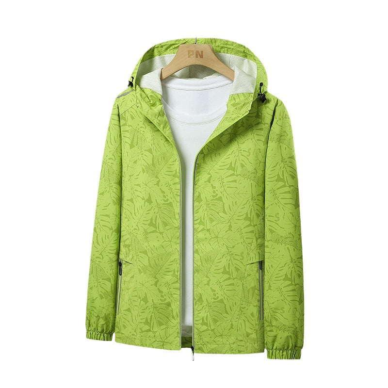 Men's Lightweight Hooded Windbreaker with Botanical Allover Print and Elastic Cuffs Shop Velvia