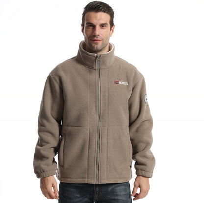 Men's fleece outdoor jacket with stand-up collar, full-length zipper, and elastic cuffs Shop Velvia