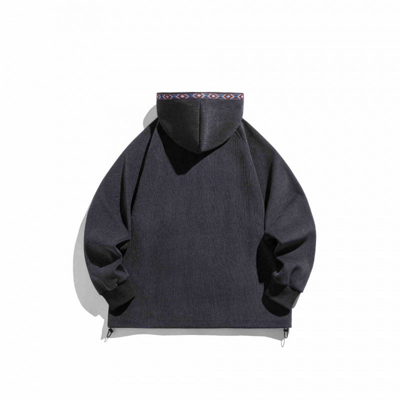 Unisex Oversize Hoodie with Zipper and Woven Decorative Bands Shop Velvia