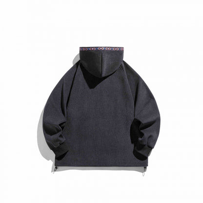 Unisex Oversize Hoodie with Zipper and Woven Decorative Bands Shop Velvia