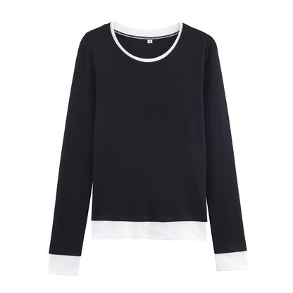 Women's long-sleeve shirt in layered look with contrast cuffs and round neckline Shop Velvia