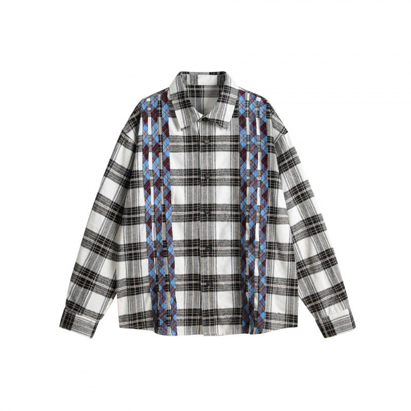 Unisex Boxy Overshirt made of brushed cotton blend with check pattern and contrasting cable panels Shop Velvia