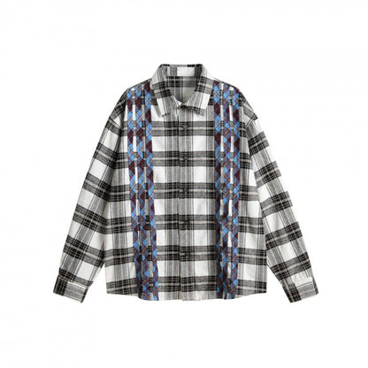 Unisex Boxy Overshirt made of brushed cotton blend with check pattern and contrasting cable panels Shop Velvia