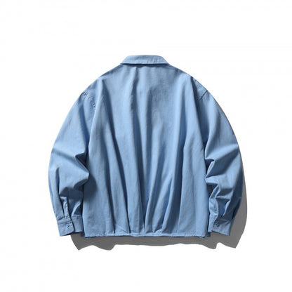 Unisex Boxy over-jacket with shirt collar, concealed zipper and soft drape Shop Velvia
