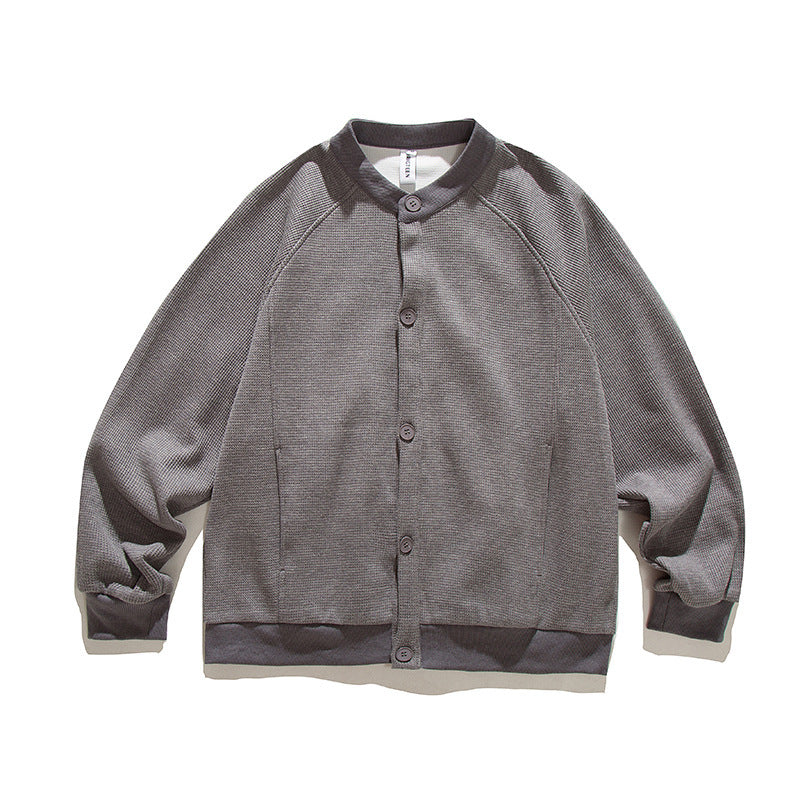 Men's waffle texture bomber-style cardigan with raglan sleeves and button placket Shop Velvia