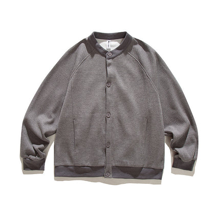 Men's waffle texture bomber-style cardigan with raglan sleeves and button placket Shop Velvia