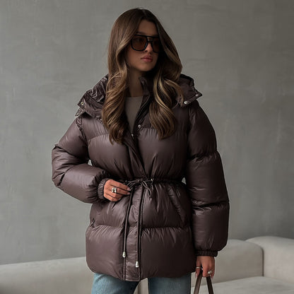 Women's quilted parka with shiny finish hood and adjustable drawstring Shop Velvia