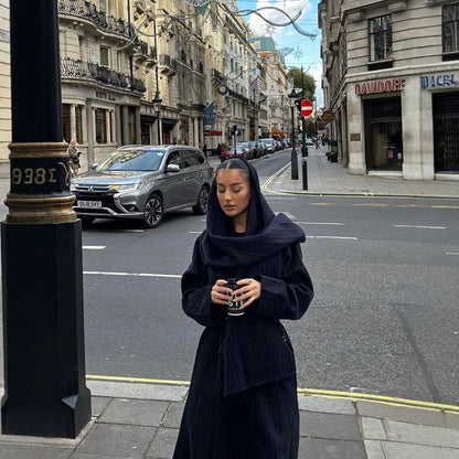 Women's Long Cut Pinstripe Coat in Trench Coat Look with Tie Belt Shop Velvia