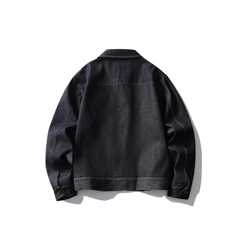 Men's Boxy Denim Jacket in Worker Style with Full Zip and Chest Pocket Shop Velvia