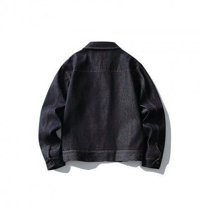 Men's Boxy Denim Jacket in Worker Style with Full Zip and Chest Pocket Shop Velvia