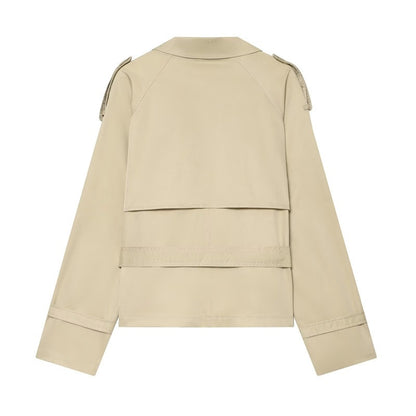 Women Short Boxy Trench with Double Breasted, Waist Belt and Shoulder Tabs Shop Velvia