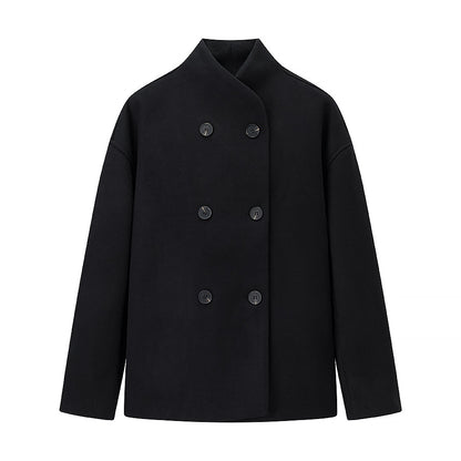 Women Short Double-Breasted Wool Blend Coat with Stand-Up Collar Shop Velvia