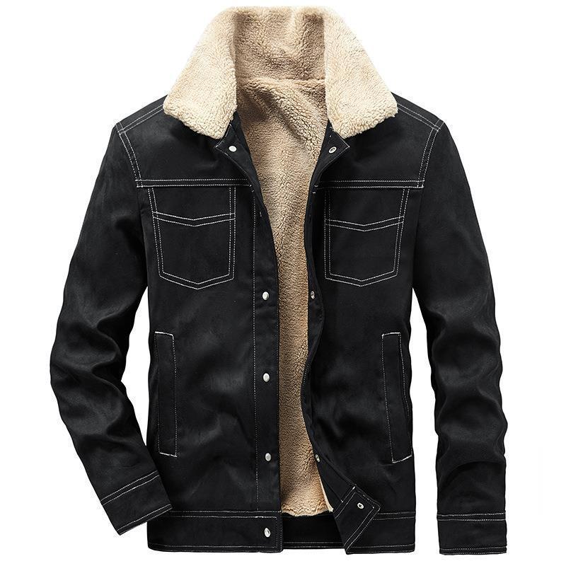 Men's suede jacket with Sherpa lining, teddy inner lining and snap button closure Shop Velvia